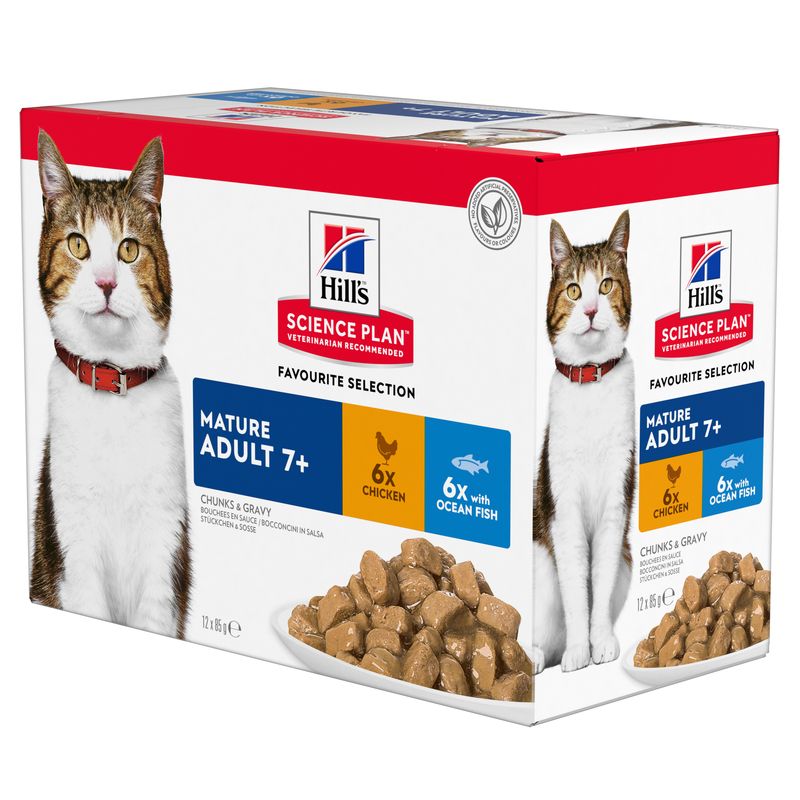 Hills Science Plan Katze Mature Adult 7+ Huhn, Fisch Multipack 12x85g