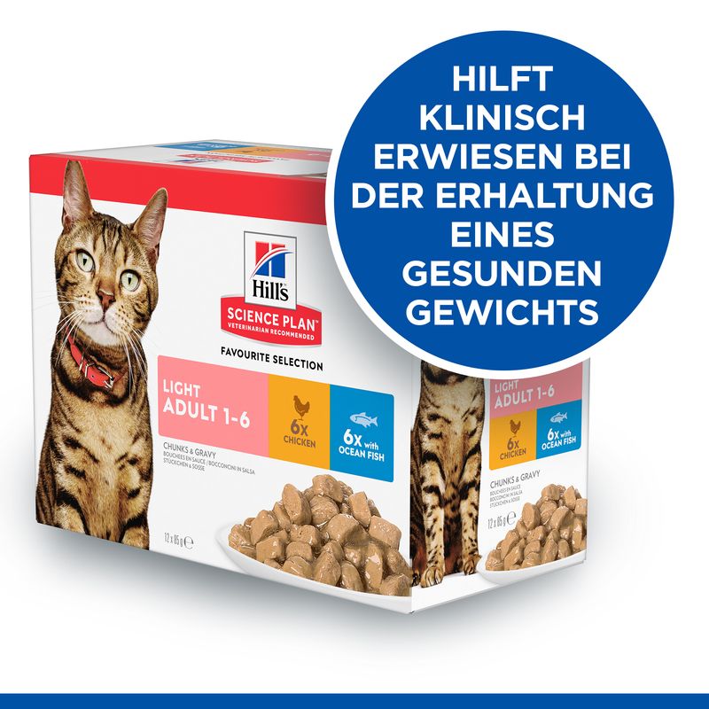 Hills Science Plan Katze Light Adult 4x12x85g Huhn Seefisch