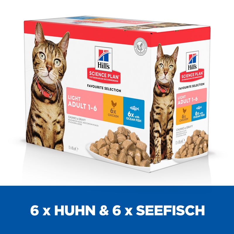 Hills Science Plan Katze Light Adult 4x12x85g Huhn Seefisch