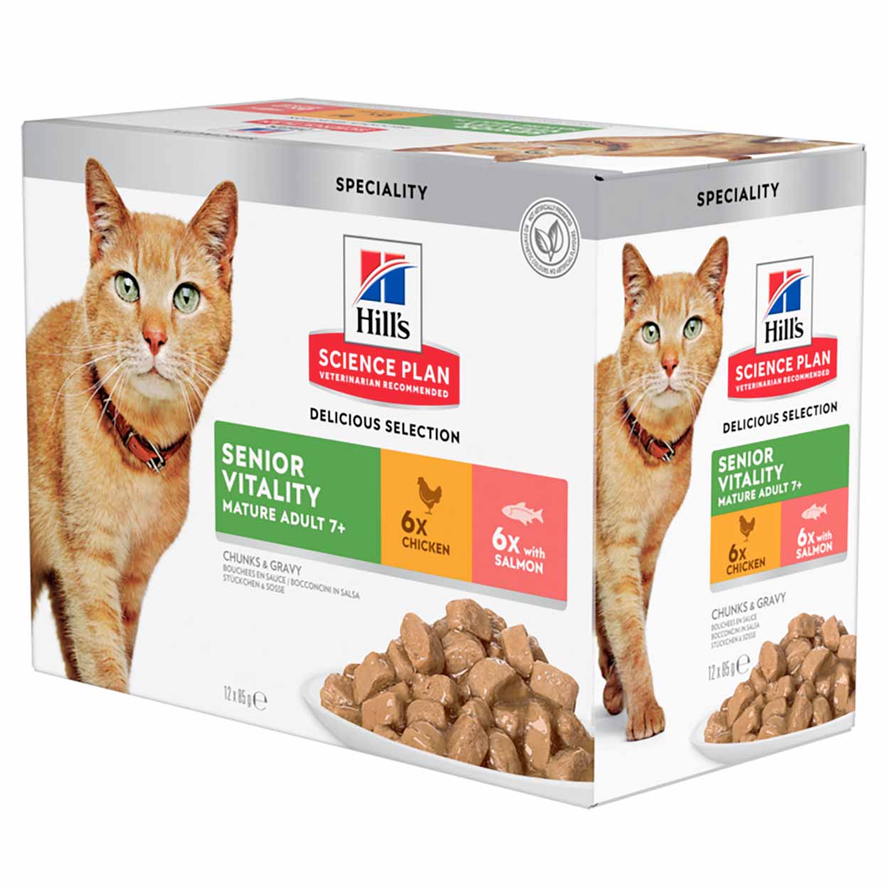 Hills Science Plan Katze Senior Vitality Mature Adult Huhn & Lachs 4x12x85g