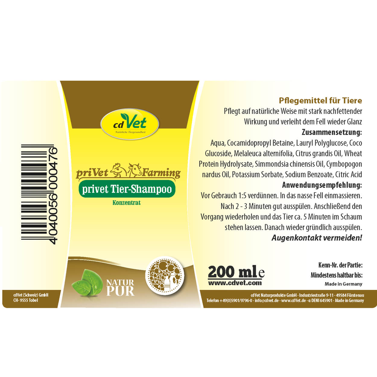 cdVet priVet Tiershampoo Konzentrat 200 ml