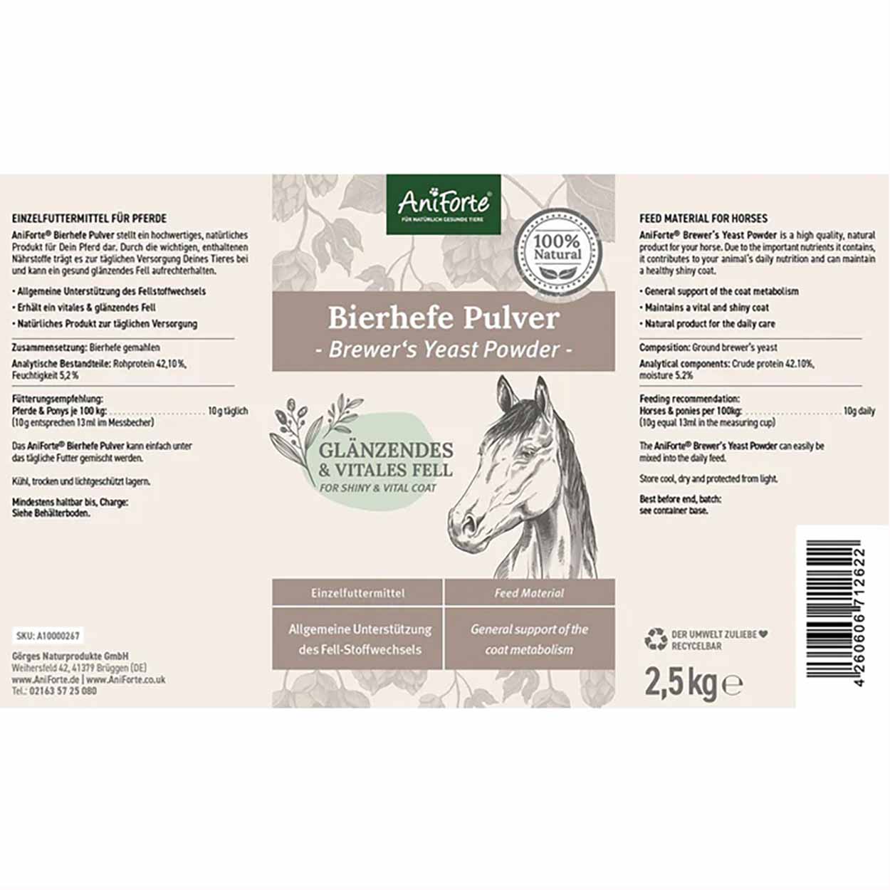 AniForte Pferd Bierhefe Pulver 2,5kg