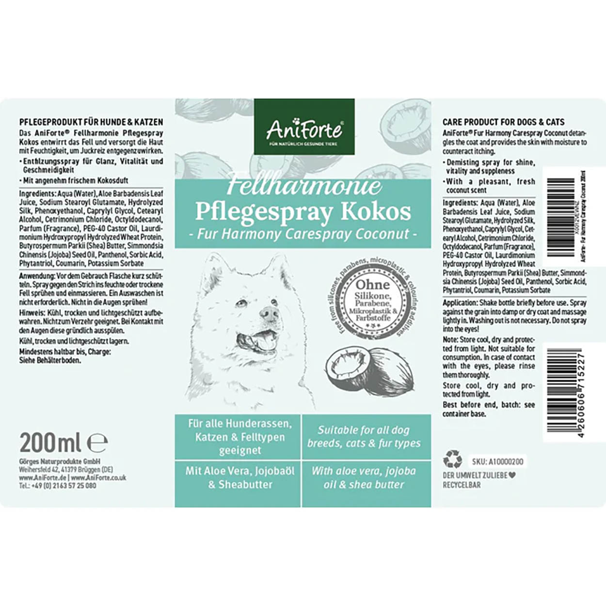 AniForte Fellharmonie Pflegespray Kokos 200ml