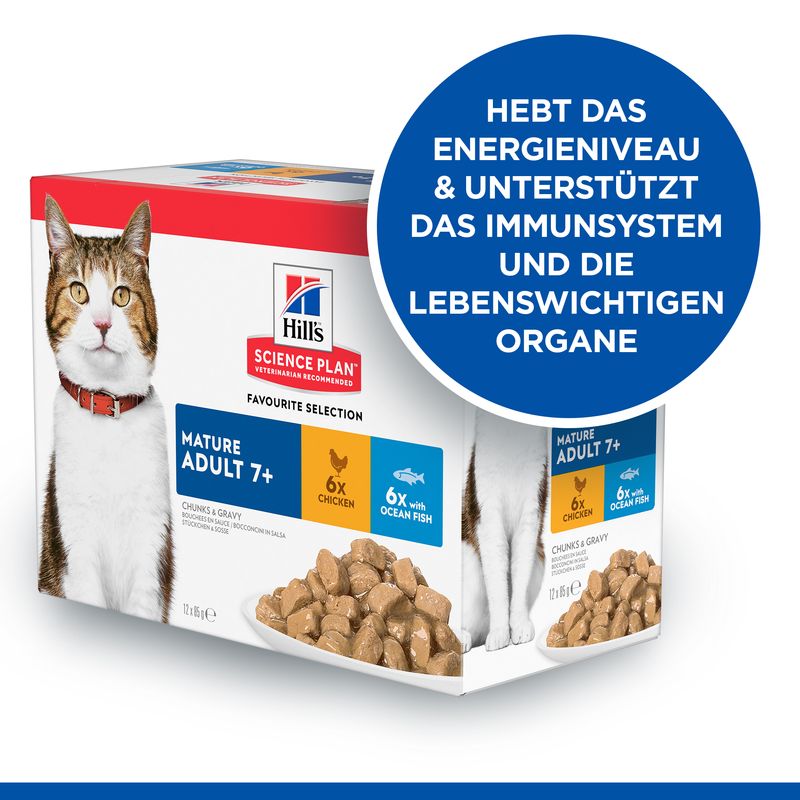 Hills Science Plan Katze Mature Adult 7+ Huhn, Fisch Multipack 12x85g