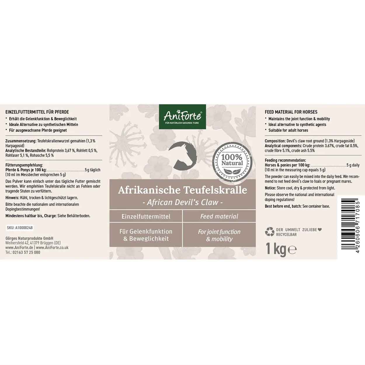 AniForte Pferd Afrikanische Teufelskralle 1kg