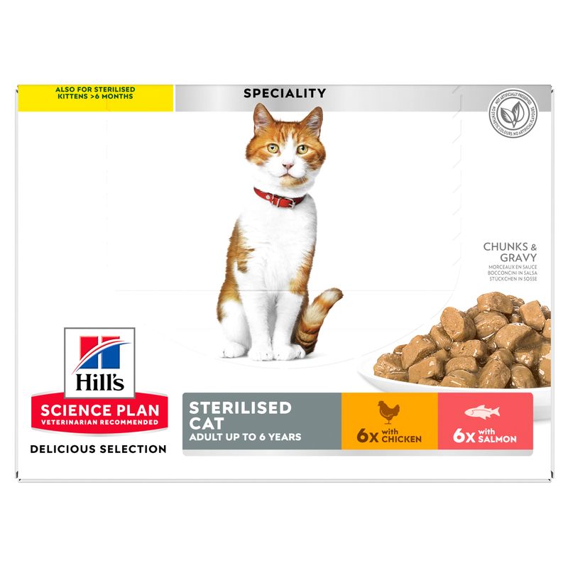 Hills Science Plan Katze Sterilised Cat Adult Multipack Lachs Huhn 4x12x85g