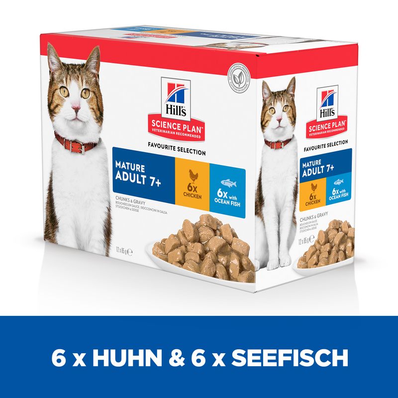 Hills Science Plan Katze Mature Adult 7+ Huhn, Fisch Multipack 12x85g