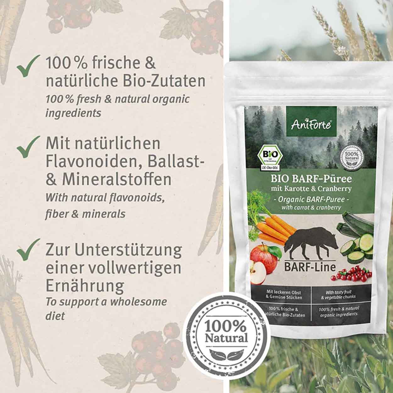 AniForte Bio BARF Püree Karotte & Cranberry 14x150g